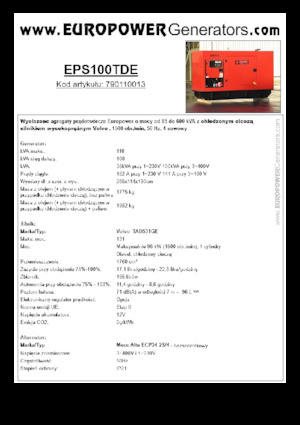 Agregaty prądotwórcze z silnikiem wysokoprężnym Europower EPS100TDE (MA)