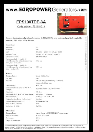 Agregaty prądotwórcze z silnikiem wysokoprężnym Europower EPS100TDE-3A (LS)