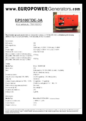 Agregaty prądotwórcze z silnikiem wysokoprężnym Europower EPS100TDE-3A (MA)