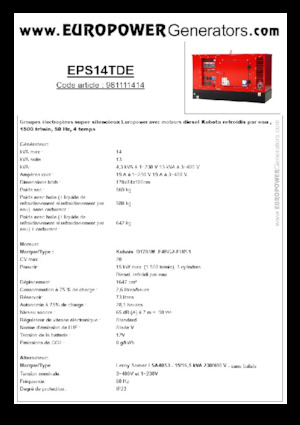 Agregaty prądotwórcze z silnikiem wysokoprężnym Europower EPS14TDE (LS)