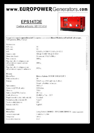 Agregaty prądotwórcze z silnikiem wysokoprężnym Europower EPS14TDE (LS)