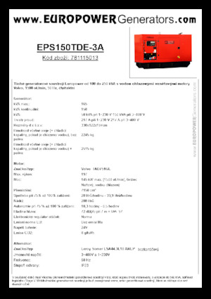 Agregaty prądotwórcze z silnikiem wysokoprężnym Europower EPS150TDE-3A (LS)