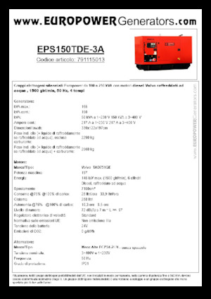 Agregaty prądotwórcze z silnikiem wysokoprężnym Europower EPS150TDE-3A (MA)