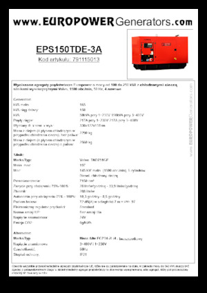 Agregaty prądotwórcze z silnikiem wysokoprężnym Europower EPS150TDE-3A (MA)
