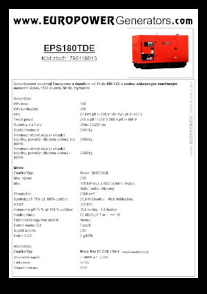 Agregaty prądotwórcze z silnikiem wysokoprężnym Europower EPS180TDE (MA)
