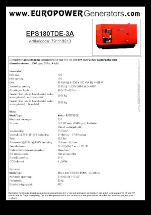 Agregaty prądotwórcze z silnikiem wysokoprężnym Europower EPS180TDE-3A (MA)