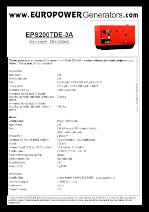 Agregaty prądotwórcze z silnikiem wysokoprężnym Europower EPS200TDE-3A (LS)