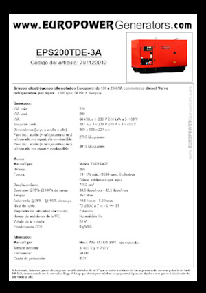 Agregaty prądotwórcze z silnikiem wysokoprężnym Europower EPS200TDE-3A (MA)