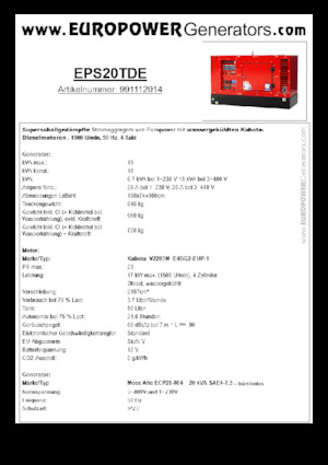 Agregaty prądotwórcze z silnikiem wysokoprężnym Europower EPS20TDE (MA)