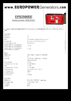 Agregaty prądotwórcze z silnikiem wysokoprężnym Europower EPS2500DE (MA)