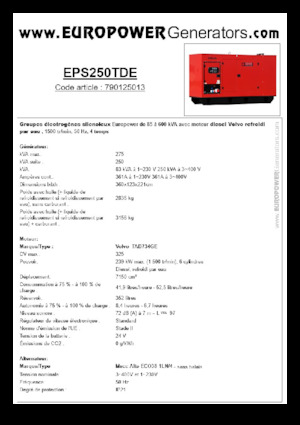 Agregaty prądotwórcze z silnikiem wysokoprężnym Europower EPS250TDE (MA)