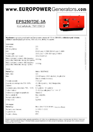 Agregaty prądotwórcze z silnikiem wysokoprężnym Europower EPS250TDE-3A (MA)