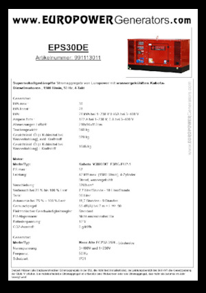Agregaty prądotwórcze z silnikiem wysokoprężnym Europower EPS30DE (MA)