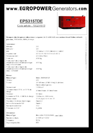 Agregaty prądotwórcze z silnikiem wysokoprężnym Europower EPS315TDE (MA)