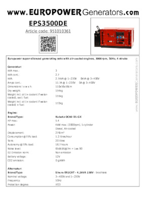Agregaty prądotwórcze z silnikiem wysokoprężnym Europower EPS3500DE (S)