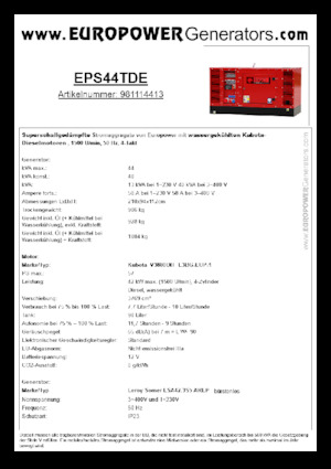 Agregaty prądotwórcze z silnikiem wysokoprężnym Europower EPS44TDE (LS)