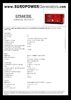 Agregaty prądotwórcze z silnikiem wysokoprężnym Europower EPS44TDE (LS)