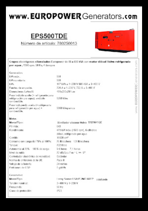 Agregaty prądotwórcze z silnikiem wysokoprężnym Europower EPS500TDE (LS)