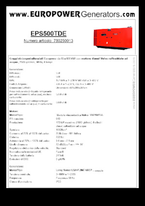Agregaty prądotwórcze z silnikiem wysokoprężnym Europower EPS500TDE (LS)