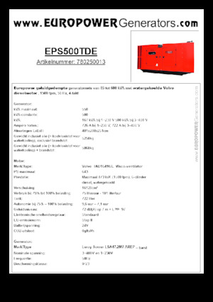Agregaty prądotwórcze z silnikiem wysokoprężnym Europower EPS500TDE (LS)