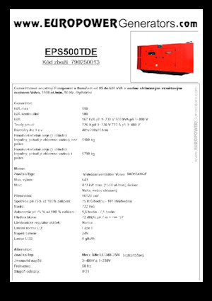 Agregaty prądotwórcze z silnikiem wysokoprężnym Europower EPS500TDE (MA)