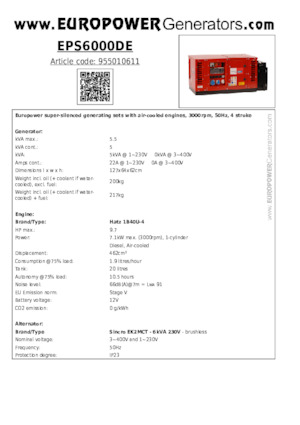 Agregaty prądotwórcze z silnikiem wysokoprężnym Europower EPS6000DE (S)