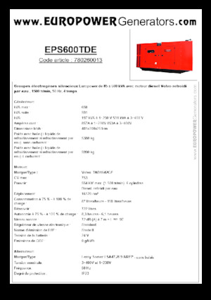 Agregaty prądotwórcze z silnikiem wysokoprężnym Europower EPS600TDE (LS)