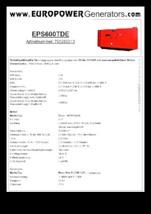 Agregaty prądotwórcze z silnikiem wysokoprężnym Europower EPS600TDE (MA)