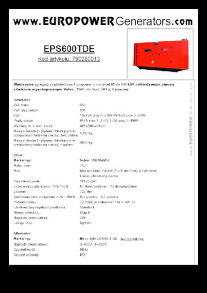 Agregaty prądotwórcze z silnikiem wysokoprężnym Europower EPS600TDE (MA)