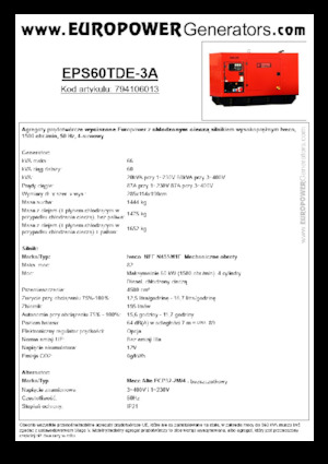 Agregaty prądotwórcze z silnikiem wysokoprężnym Europower EPS60TDE-3A (MA)