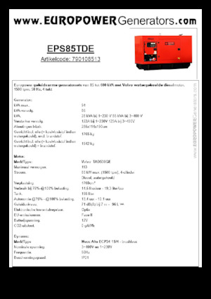 Agregaty prądotwórcze z silnikiem wysokoprężnym Europower EPS85TDE (MA)