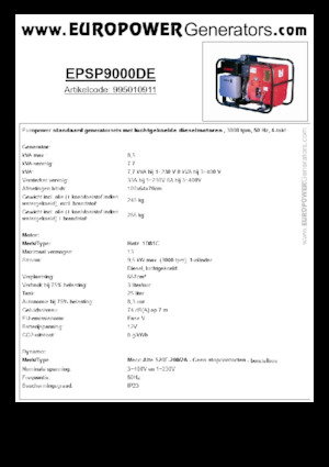 Agregaty prądotwórcze z silnikiem wysokoprężnym Europower EPSP9000DE (MA)