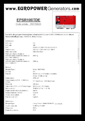 Agregaty prądotwórcze z silnikiem wysokoprężnym Europower EPSR100TDE (LS)