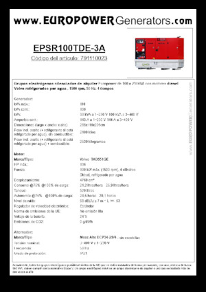 Agregaty prądotwórcze z silnikiem wysokoprężnym Europower EPSR100TDE-3A (MA)