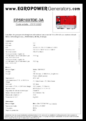 Agregaty prądotwórcze z silnikiem wysokoprężnym Europower EPSR100TDE-3A (MA)