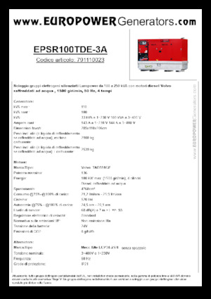 Agregaty prądotwórcze z silnikiem wysokoprężnym Europower EPSR100TDE-3A (MA)