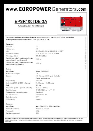 Agregaty prądotwórcze z silnikiem wysokoprężnym Europower EPSR100TDE-3A (MA)