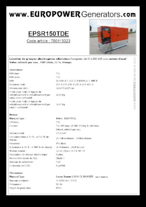 Agregaty prądotwórcze z silnikiem wysokoprężnym Europower EPSR150TDE (LS)