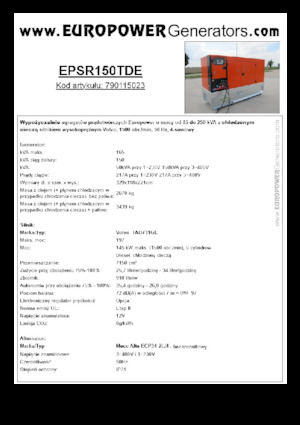 Agregaty prądotwórcze z silnikiem wysokoprężnym Europower EPSR150TDE (MA)
