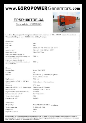 Agregaty prądotwórcze z silnikiem wysokoprężnym Europower EPSR180TDE-3A (MA)