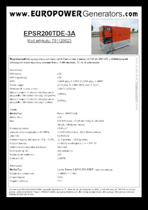 Agregaty prądotwórcze z silnikiem wysokoprężnym Europower EPSR200TDE-3A (LS)