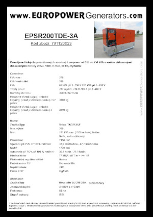 Agregaty prądotwórcze z silnikiem wysokoprężnym Europower EPSR200TDE-3A (MA)