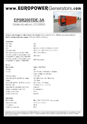 Agregaty prądotwórcze z silnikiem wysokoprężnym Europower EPSR200TDE-3A (MA)