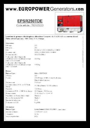 Agregaty prądotwórcze z silnikiem wysokoprężnym Europower EPSR250TDE (LS)