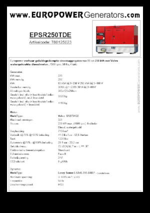 Agregaty prądotwórcze z silnikiem wysokoprężnym Europower EPSR250TDE (LS)