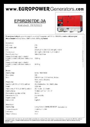 Agregaty prądotwórcze z silnikiem wysokoprężnym Europower EPSR250TDE-3A (LS)