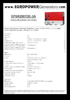 Agregaty prądotwórcze z silnikiem wysokoprężnym Europower EPSR250TDE-3A (LS)
