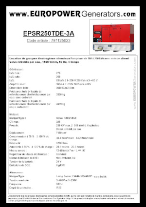 Agregaty prądotwórcze z silnikiem wysokoprężnym Europower EPSR250TDE-3A (LS)
