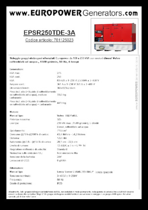 Agregaty prądotwórcze z silnikiem wysokoprężnym Europower EPSR250TDE-3A (LS)
