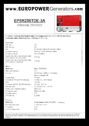 Agregaty prądotwórcze z silnikiem wysokoprężnym Europower EPSR250TDE-3A (LS)